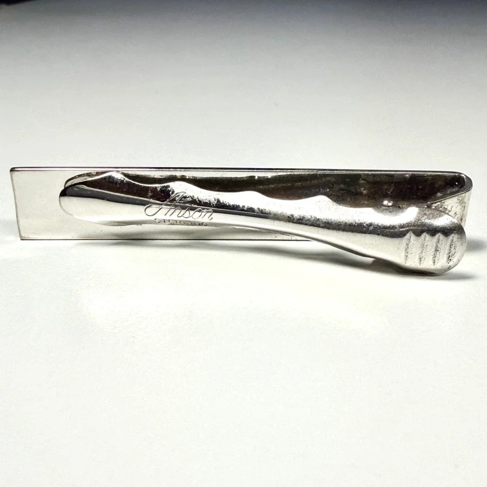 Vintage Anson Sterling Silver Tie Clip Bar Engraved Scroll Wave Design MCM 8.28g